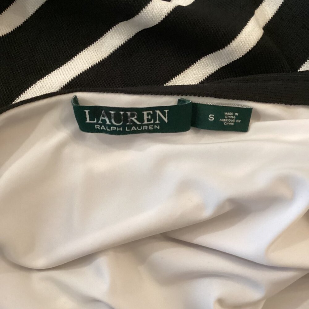 Lauren Ralph Lauren Dress Size Small Asymmetrical Black & White One-Shoulder - Picture 3 of 10